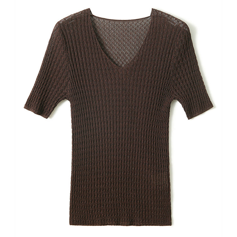 Top en tricot texturé à manches courtes pour femmes Chic und Stil
