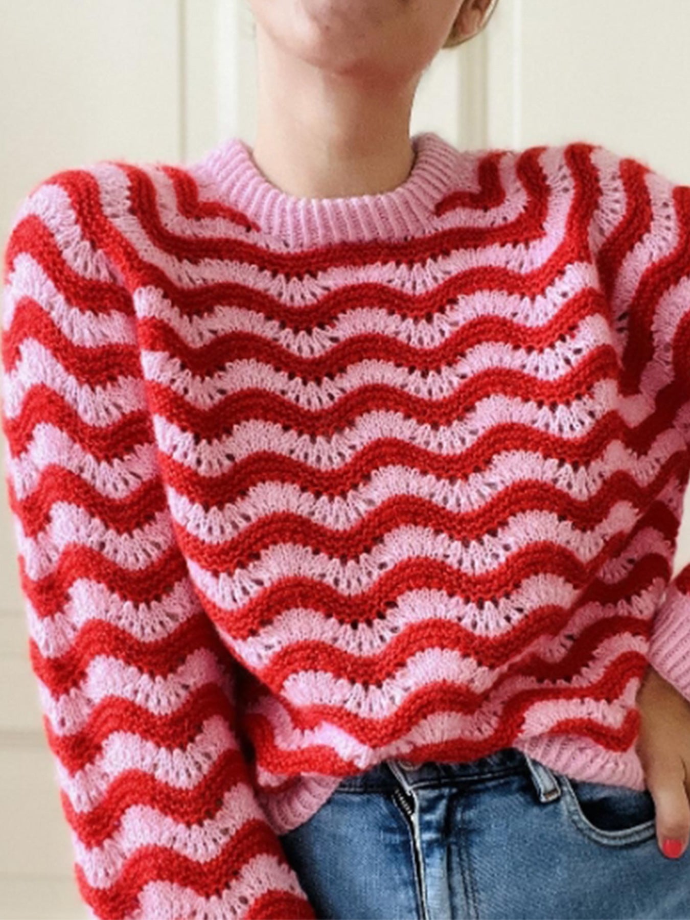 Pull en tricot pour femmes avec motif ondulé et coupe généreuse Chic und Stil