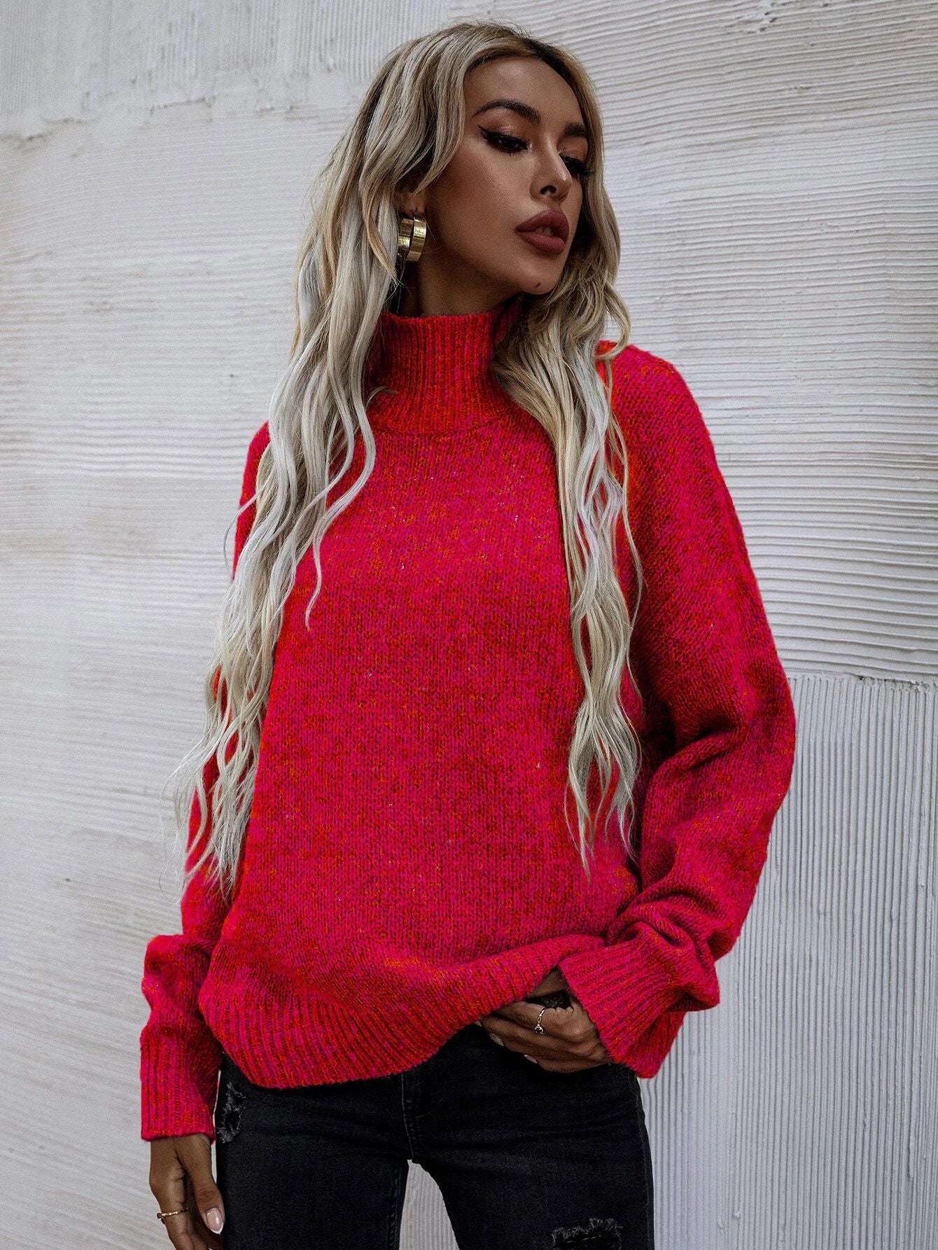 Pull en tricot surdimensionné pour femmes avec col haut et motif texturé doux Chic und Stil