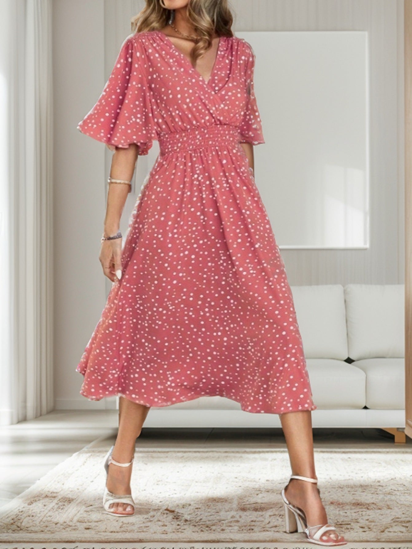 Robe midi enroulée élégante pour femmes Chic und Stil
