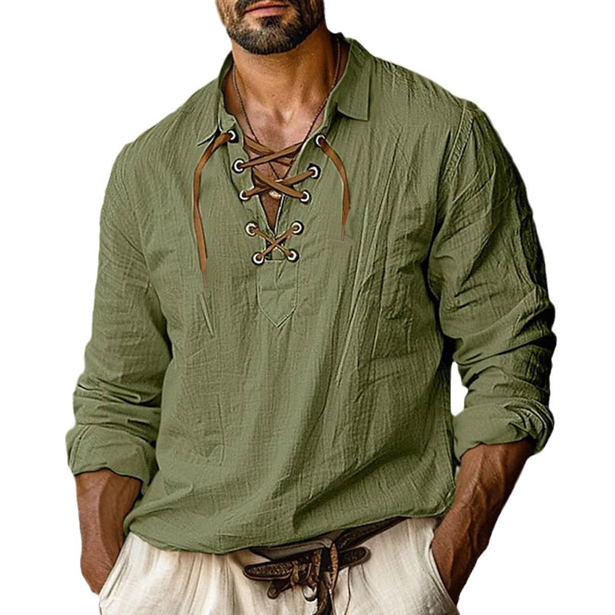 Chemise décontractée à manches longues pour hommes avec un élégant laçage Chic und Stil