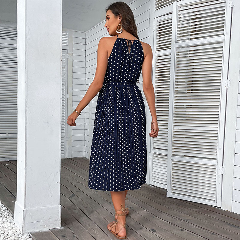 Robe midi sans manches Frau Polka Dot avec ceinture nouée Chic und Stil