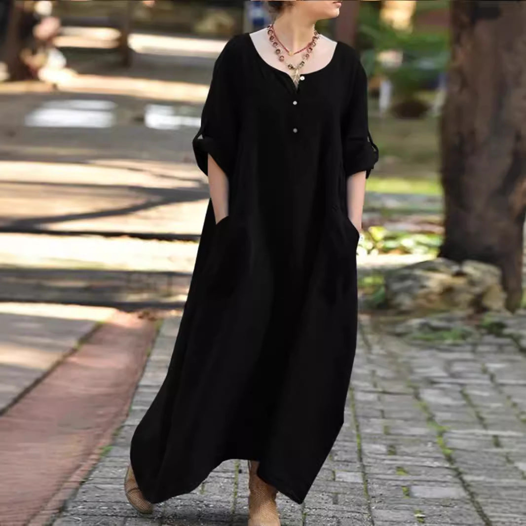 Robe maxi aérienne pour femmes avec poches latérales pratiques et détails en boutons Chic und Stil