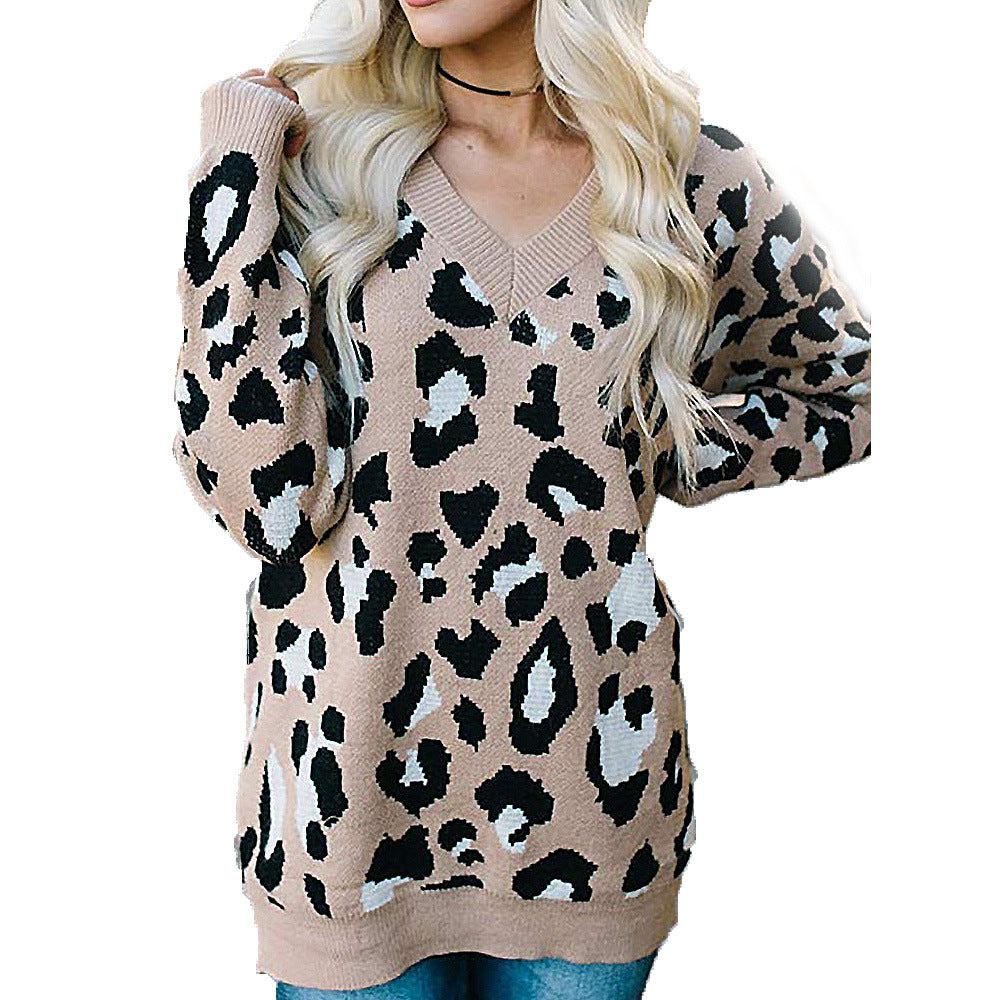 Pull femme avec motif léopard et décolleté en V Chic und Stil