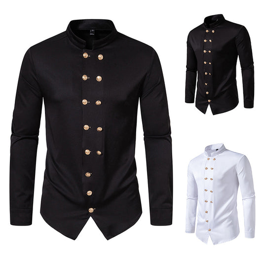 Chemise élégante pour homme avec col montant moderne et boutons dorés Chic und Stil
