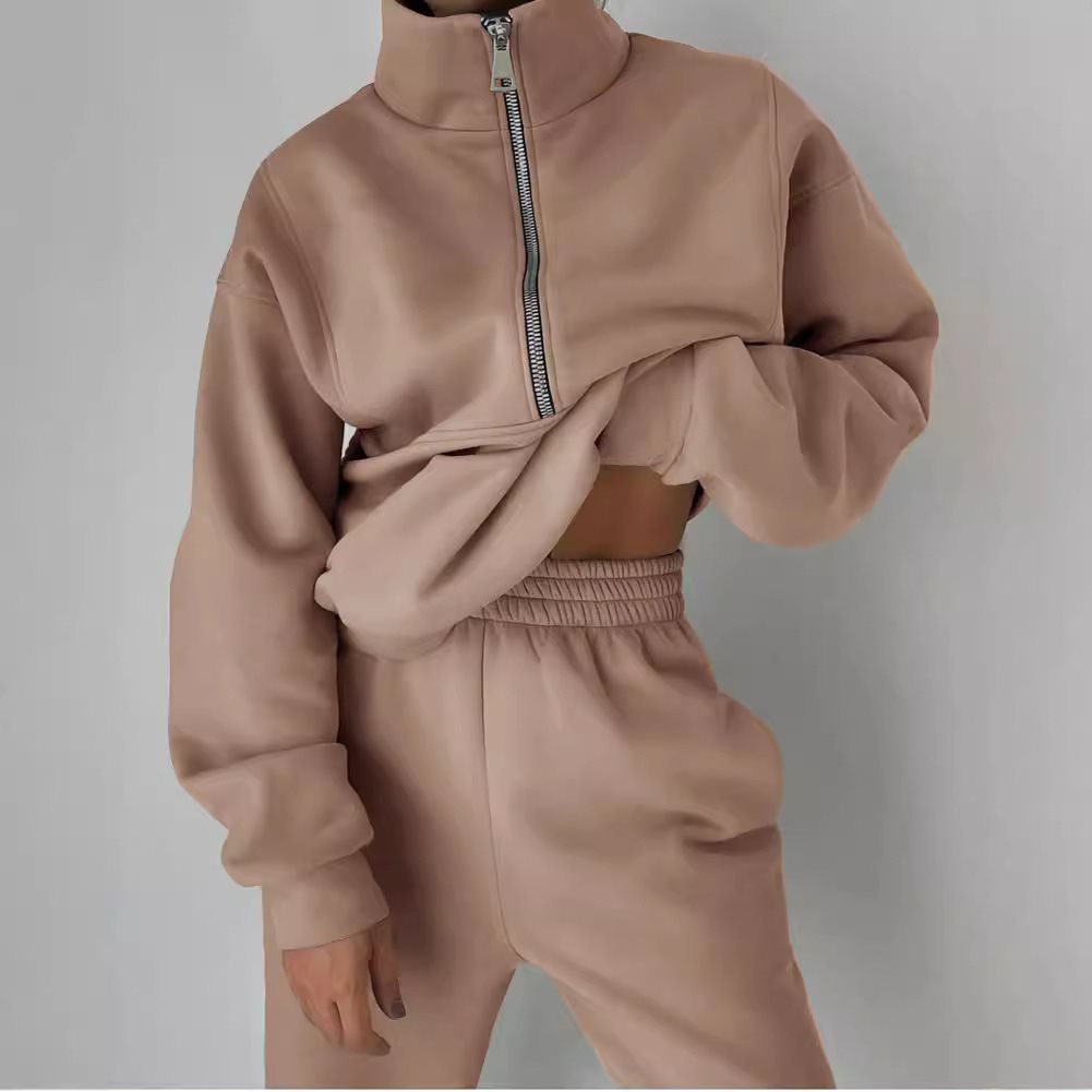 Dames Pull zippé de haute qualité avec col haut et intérieur doux Chic und Stil