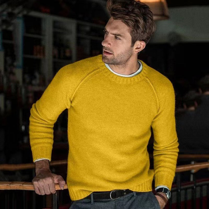 Pull-over rond col ras du cou pour hommes en tricot fin Chic und Stil