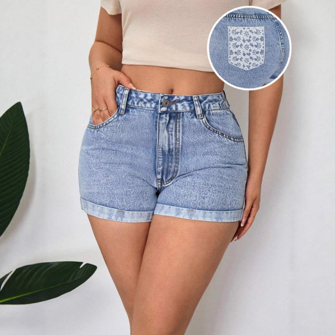 Shorts en jean taille haute pour femmes avec ourlet retourné à la mode Chic und Stil