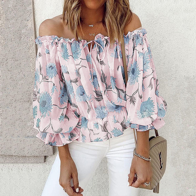 Blouse off-shoulder pour femmes avec motifs floraux et détails en volant Chic und Stil