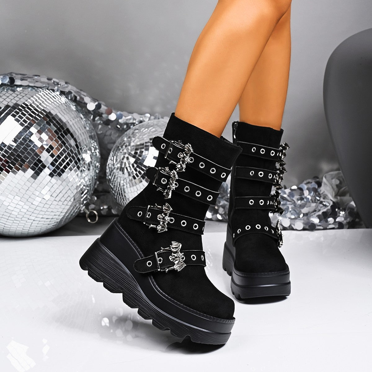 Bottines à talons compensés pour femmes avec boucles tendance et semelle antidérapante Chic und Stil