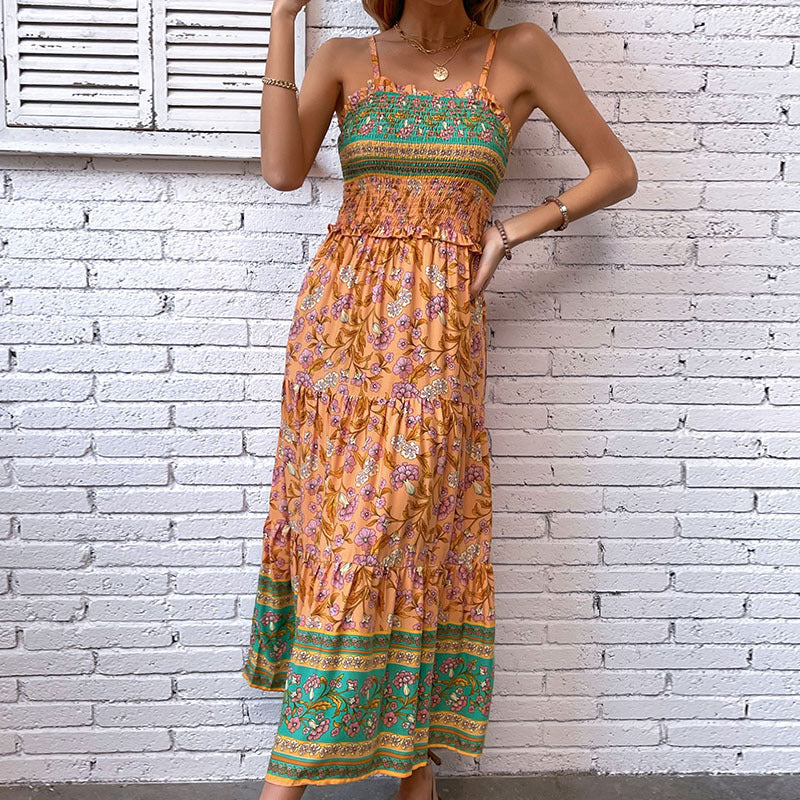 Robe maxi bohème femme avec détail de bord volanté Chic und Stil
