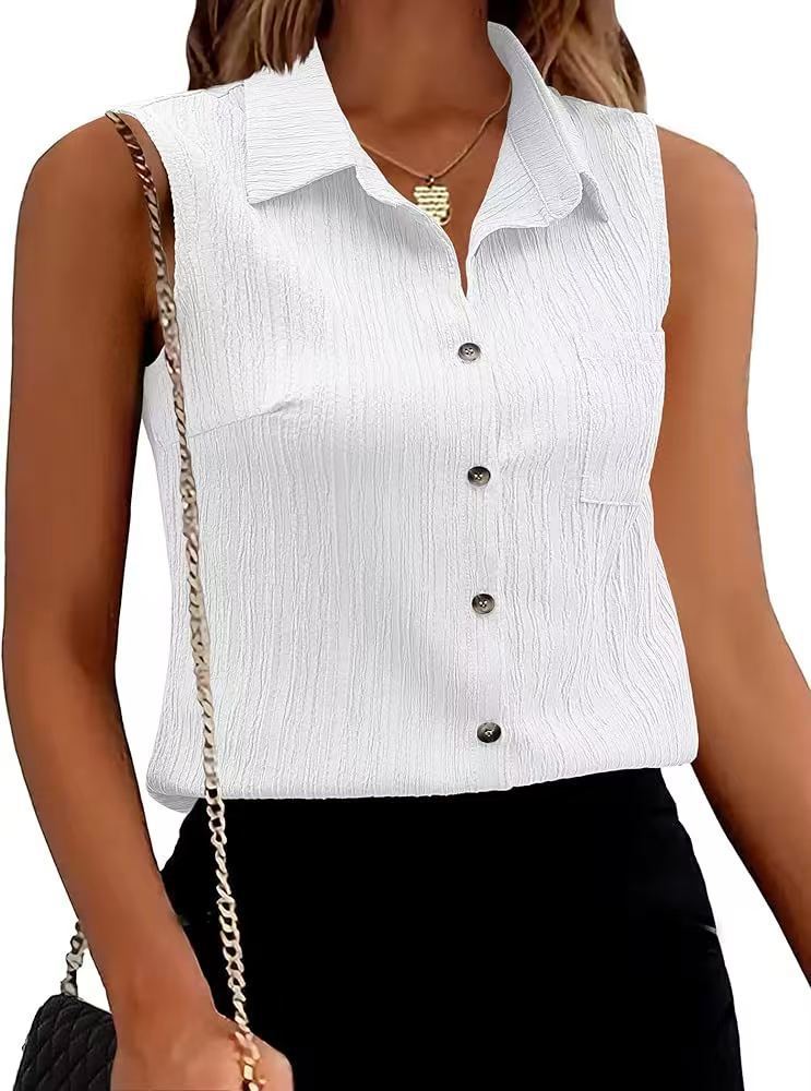 Blouse sans manches à patte de boutonnage structurée dames Chic und Stil