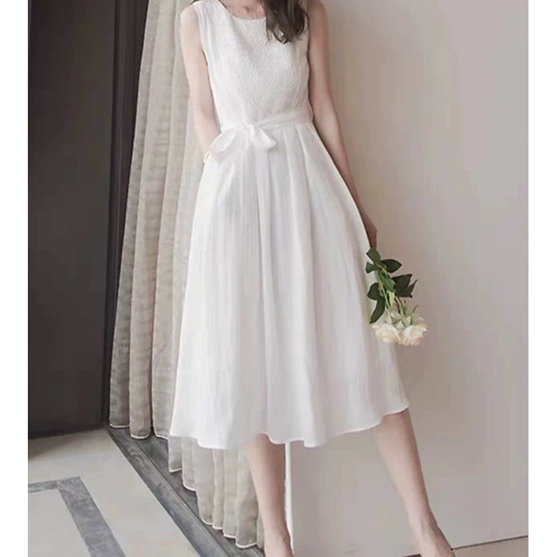 Robe midi sans manches en A pour femme avec détail nœud Chic und Stil