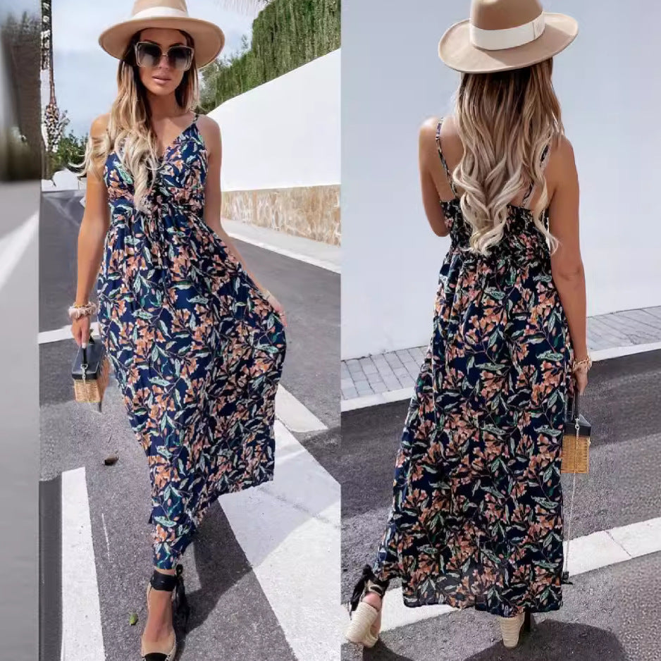 Women's A-line Maxi Dress with Tropical Print Chic and Style