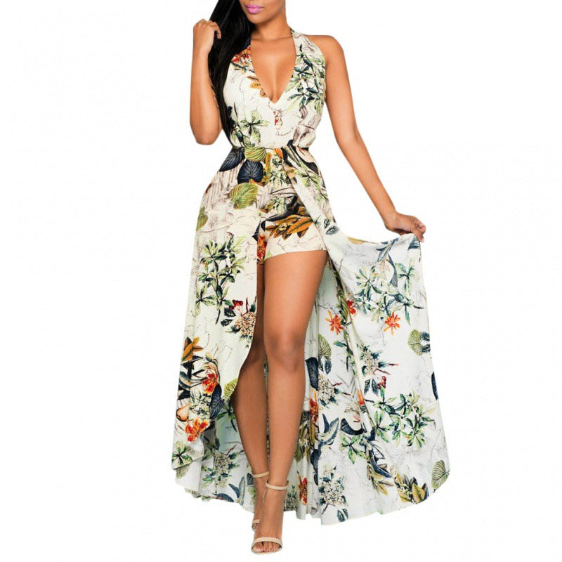 Robe maxi à fente haute imprimé tropical pour femmes Chic und Stil
