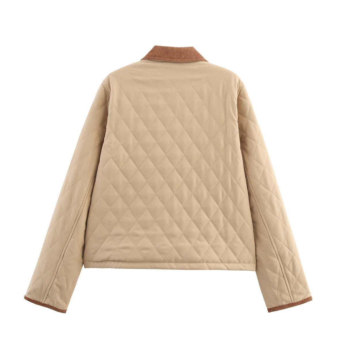 Quilted jacket for women with checkered collar and practical side pockets Chic and Style