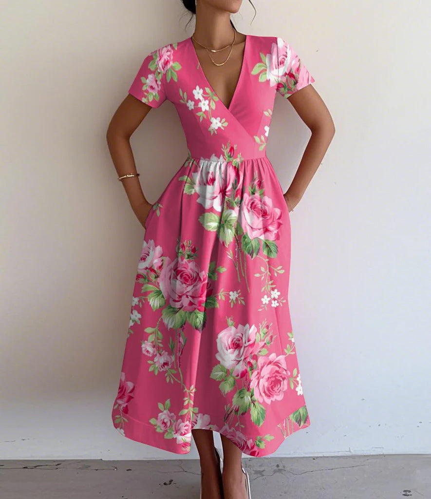 Robe maxi femme avec décolleté en V profond et motif rayé à la mode Chic und Stil