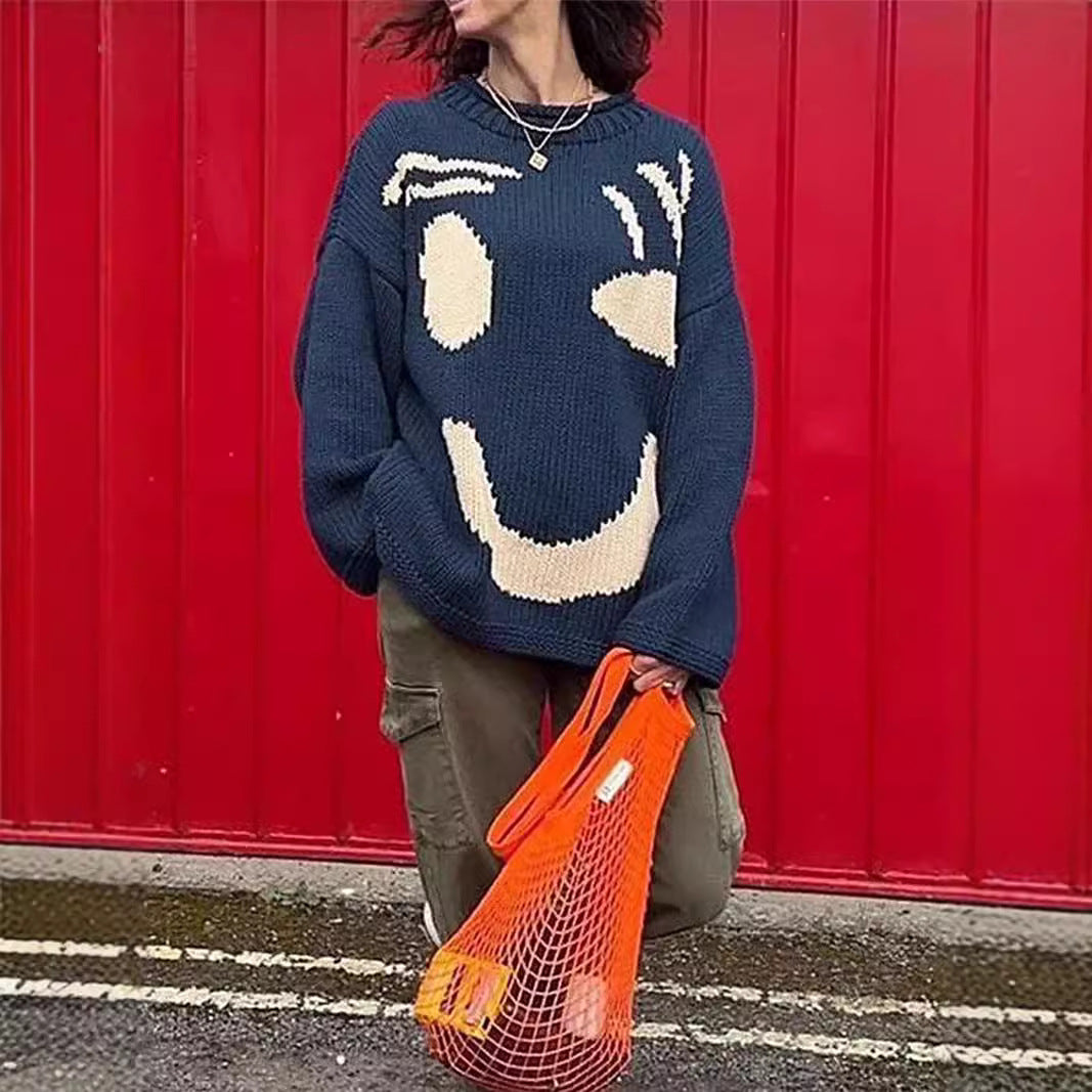 Pull en grosse maille pour femmes avec motif Smiley créatif Chic und Stil