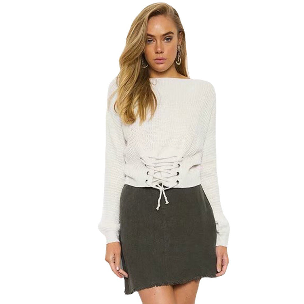 Pull en tricot décontracté pour femmes avec un look de lacets décoratif Chic und Stil