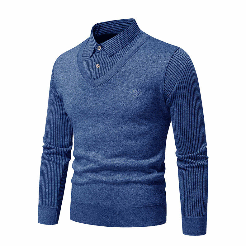Pull en maille élégant pour homme avec décolleté en V et manches structurées Chic und Stil