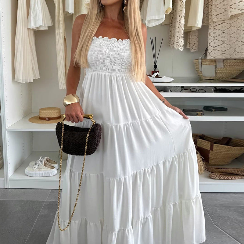 Robe maxi femme avec haut smocké et volants volumineux Chic und Stil