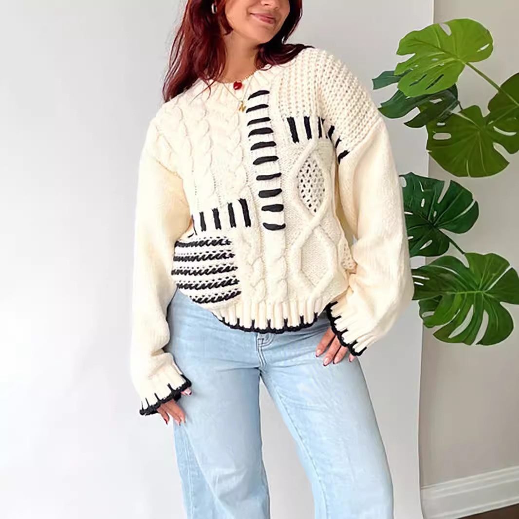 Pull à mailles épaisses pour femmes avec un design patchwork créatif et une coupe décontractée Chic und Stil
