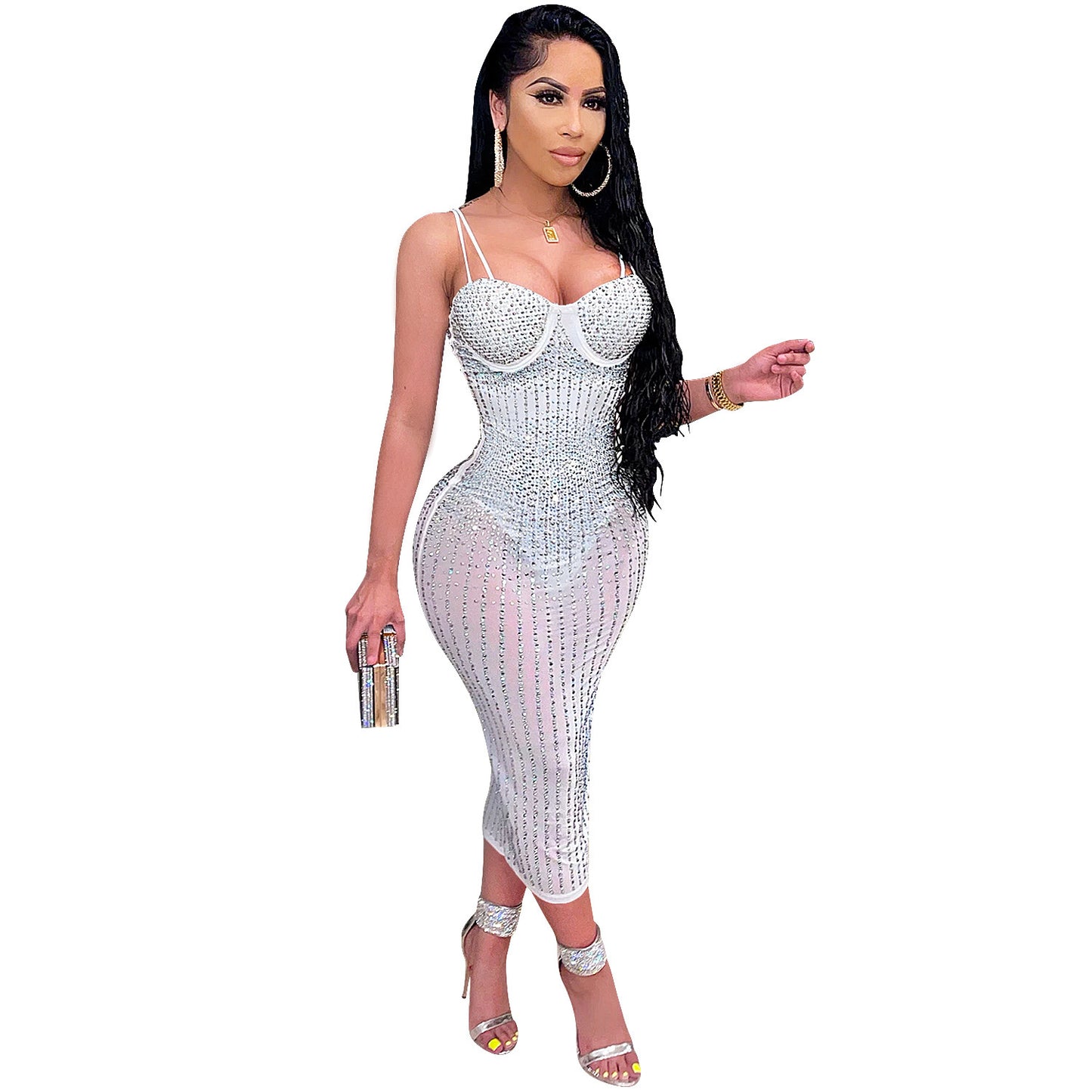 Robe midi bodycon pour dames avec embellissement en strass Chic und Stil