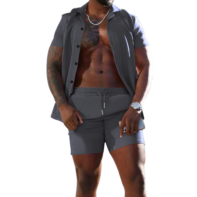 Homme décontracté ensemble chemise à manches courtes et shorts Chic und Stil