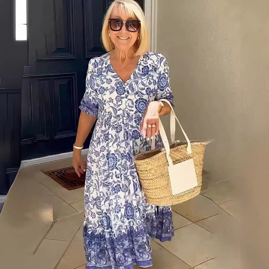 Robe midi chic et stylée à motifs floraux pour femmes