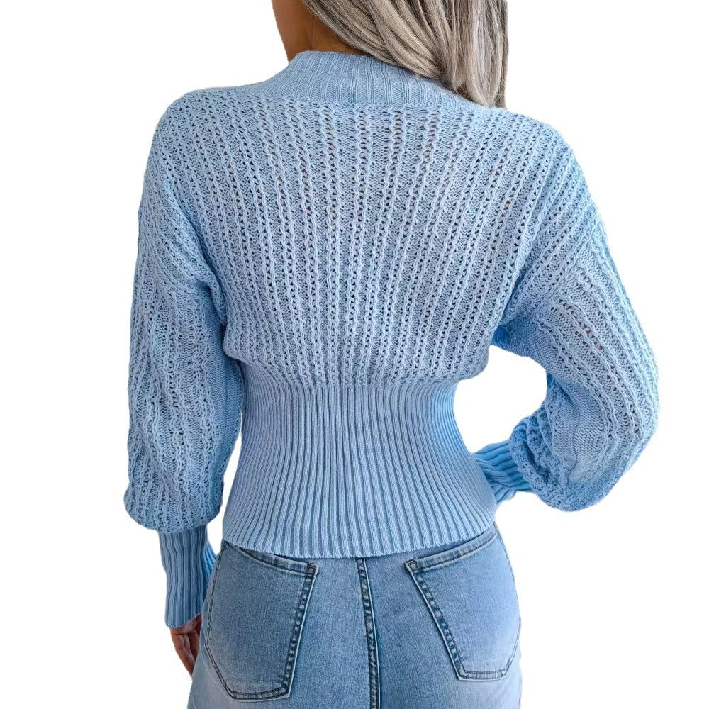 Pull en tricot pour femmes avec décolleté en V profond et motif torsadé texturé Chic und Stil