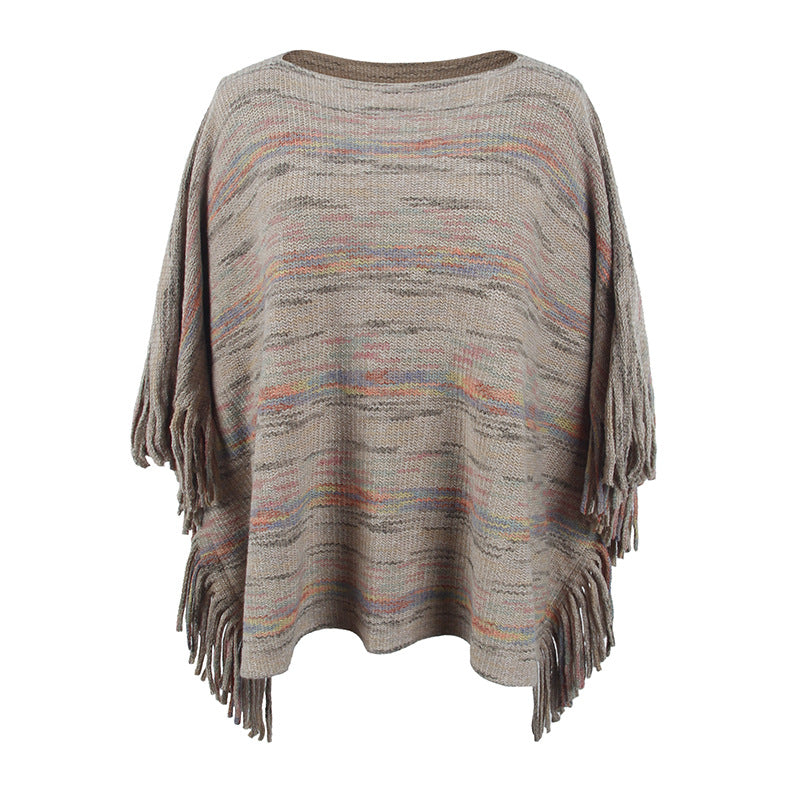 Ladies cozy poncho with fringe details Chic and Style