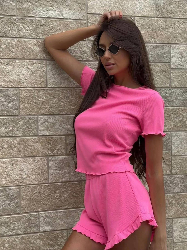 Casual short-sleeve set for women with fringe shorts and top Chic und Stil