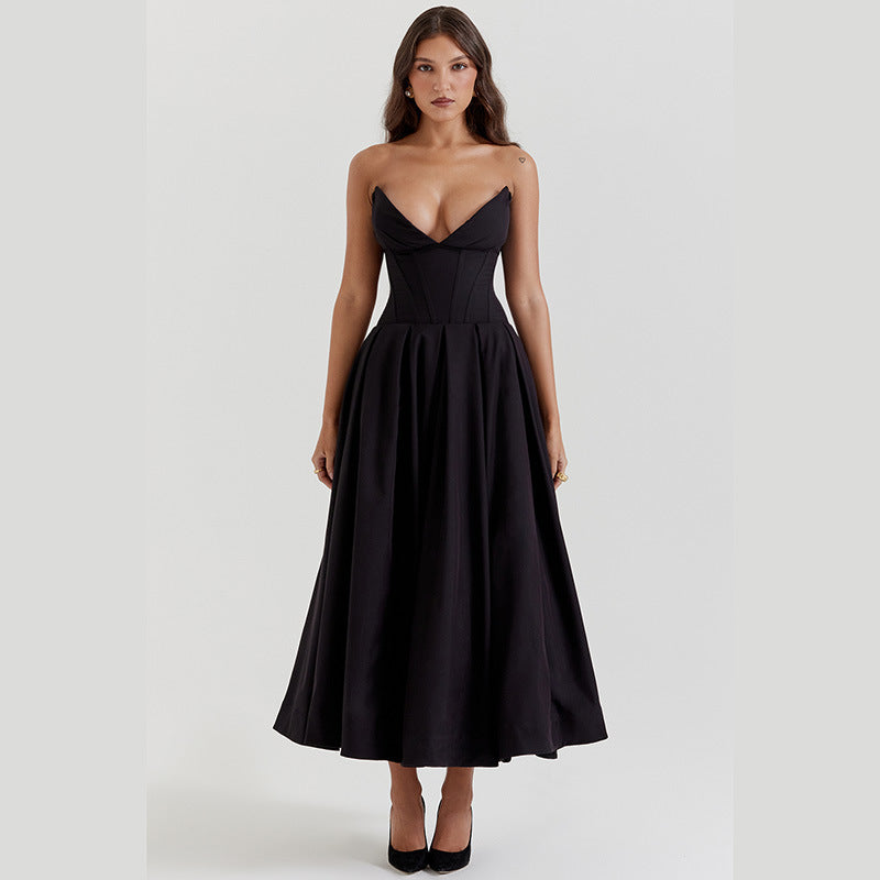 Robe midi A-ligne sans manches pour femmes avec jupe plissée Chic und Stil