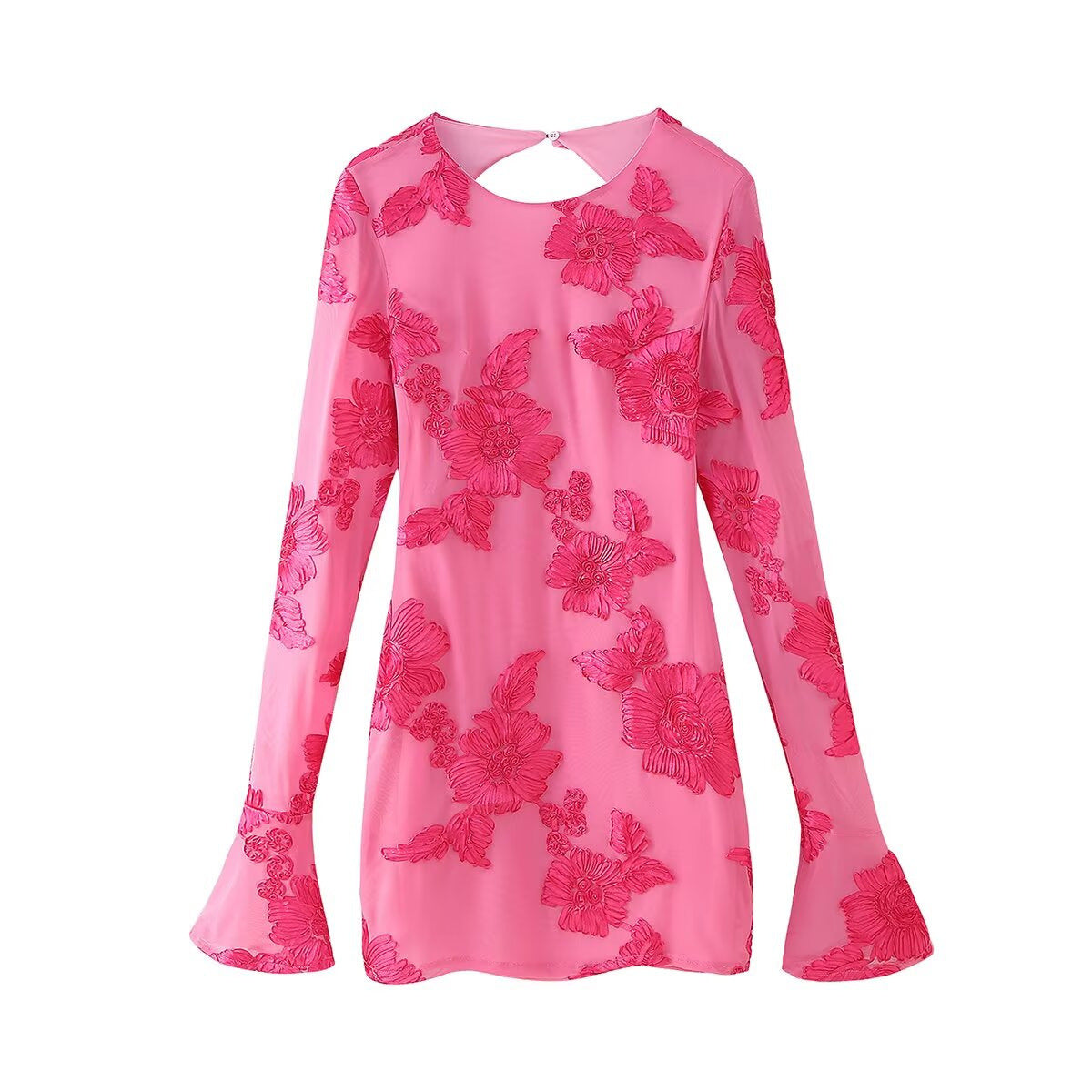 Robe chemise femme avec design floral décoratif et manches transparentes Chic und Stil
