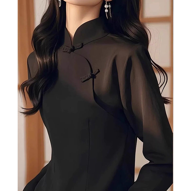 Blouse Élégante pour Femmes Col Mandarin Chic und Stil