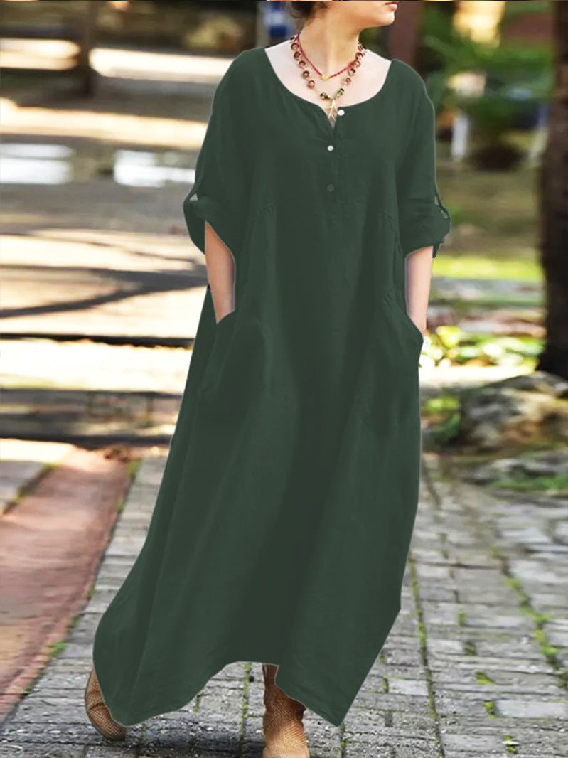 Robe maxi aérienne pour femmes avec poches latérales pratiques et détails en boutons Chic und Stil