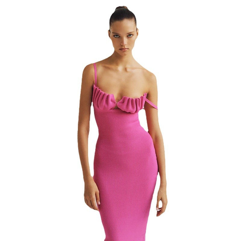 Robe midi bodycon en tricot à côtes pour femmes avec détail en volant Chic und Stil