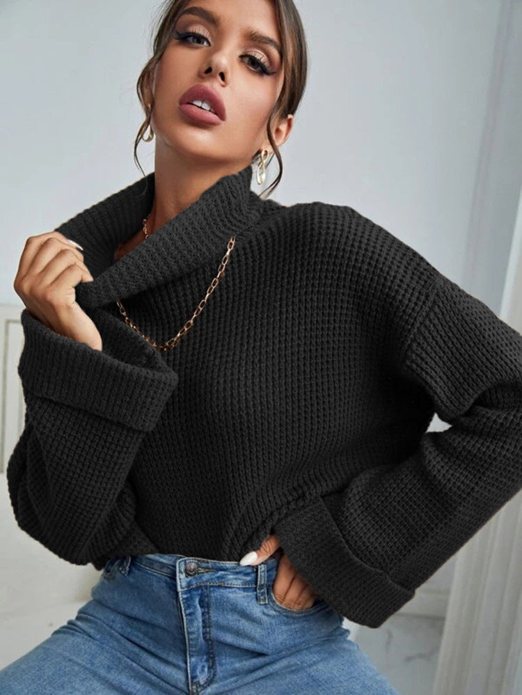 Dames Pull en tricot de haute qualité avec col montant et design structuré Chic und Stil