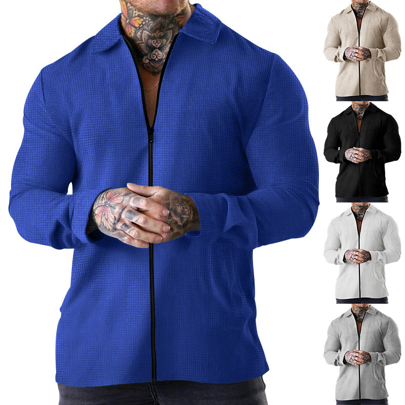 Chemise à manches longues pour hommes avec fermeture éclair et matériau structuré Chic und Stil
