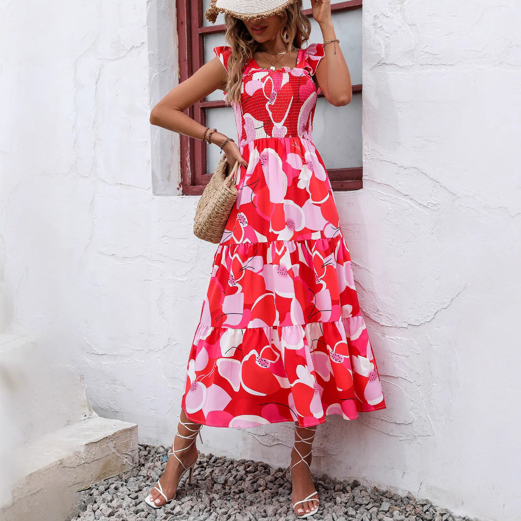 Robe maxi femme avec des détails en volants et un design floral tendance Chic und Stil