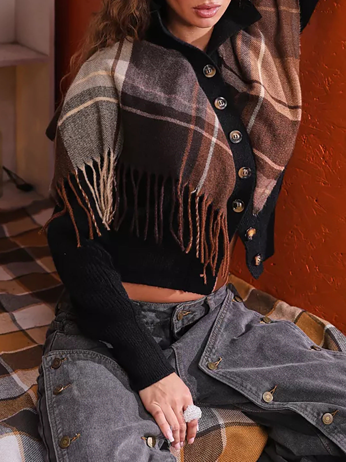 Dames élégant cardigan avec franges et boutons décoratifs Chic und Stil