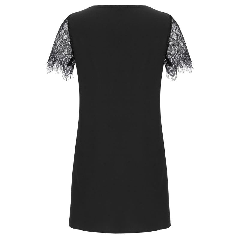 Robe shift élégante à décolleté en V pour femmes avec manches en dentelle Chic und Stil