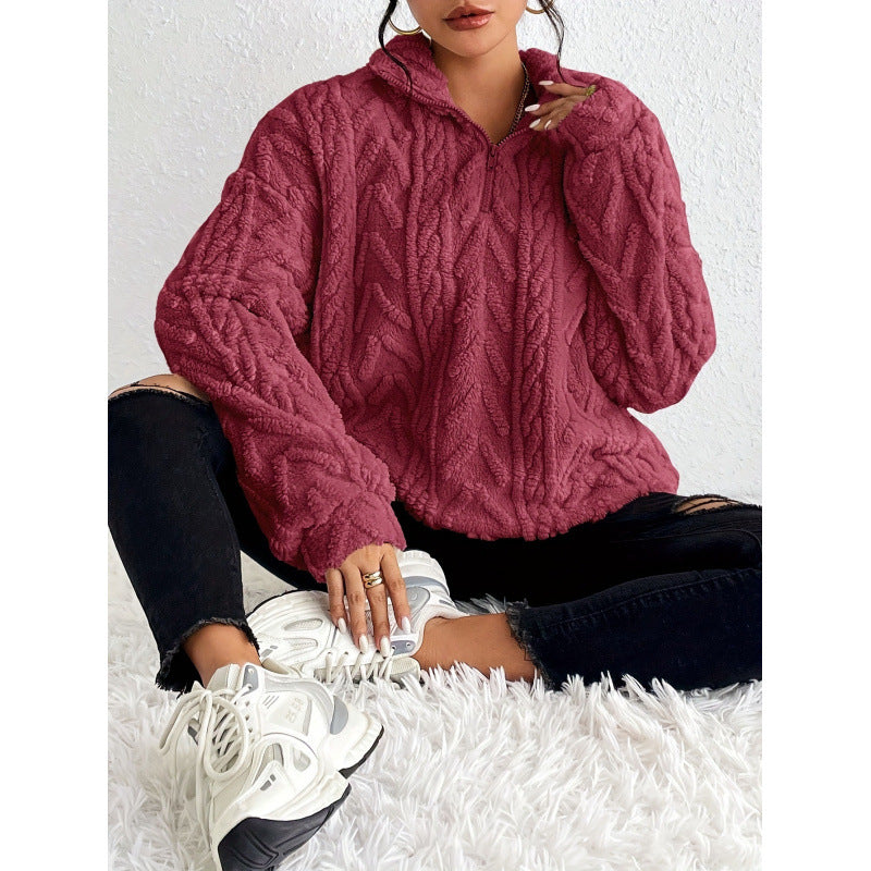 Dames Pull en polyester tendance avec col haut et texture Chic und Stil