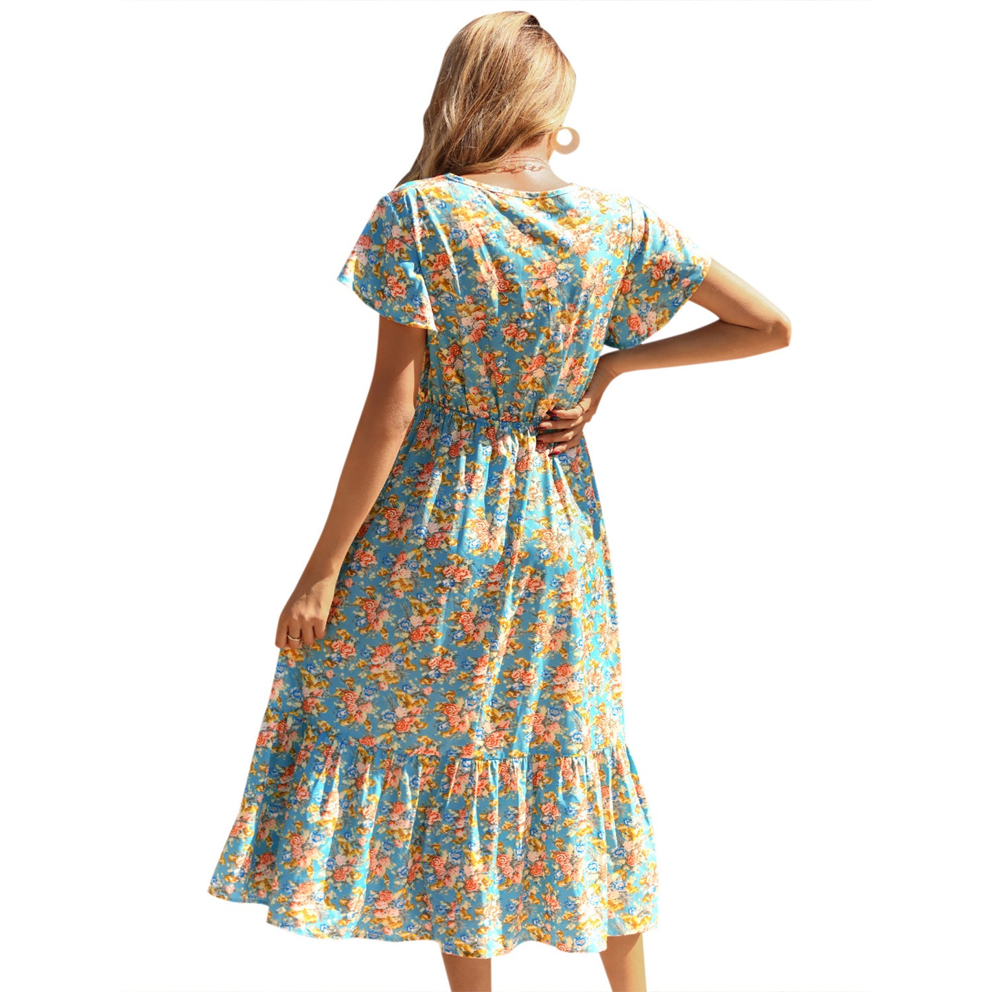 Robe maxi d'été pour femmes avec des motifs floraux et un insert élastique à la taille Chic und Stil
