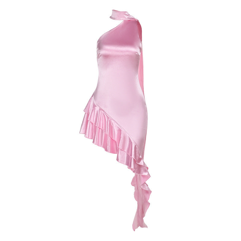 Robe de soirée en satin à volants asymétrique pour femmes Chic und Stil
