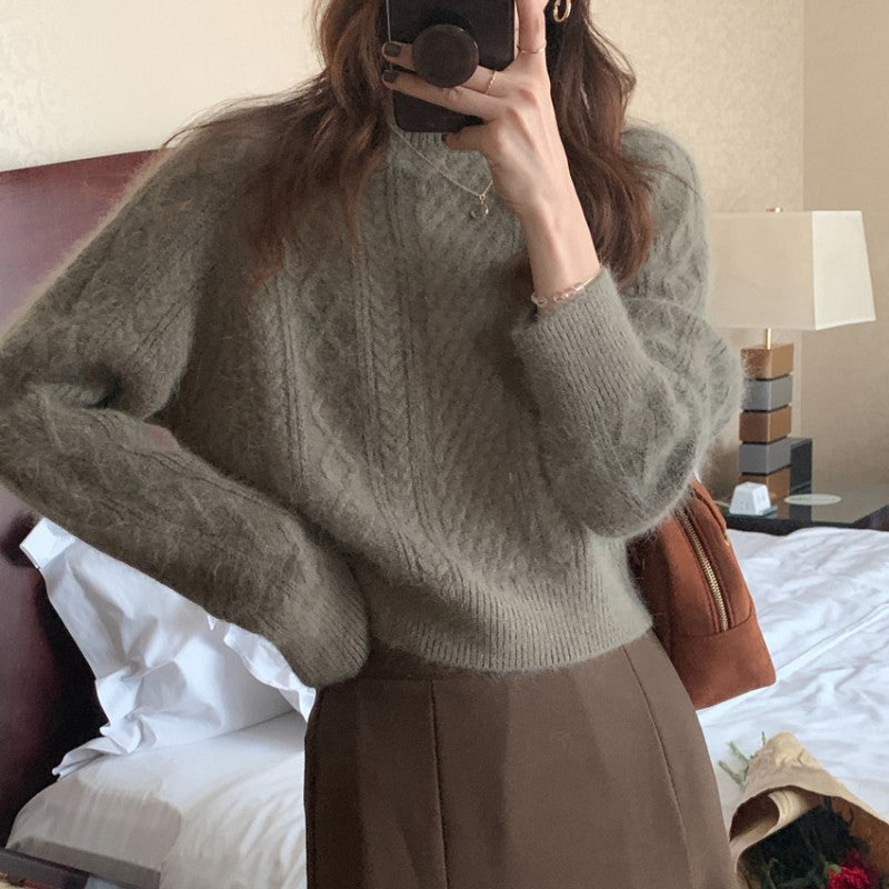 Pull en maille épaisse pour femmes avec un design de tresse unique et une coupe décontractée Chic und Stil