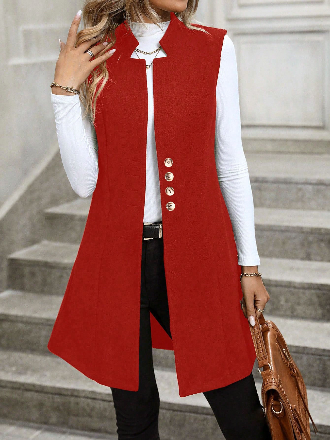 Dames Élégante Gilet en matériau en boucle de haute qualité et détails de boutons stylés Chic und Stil