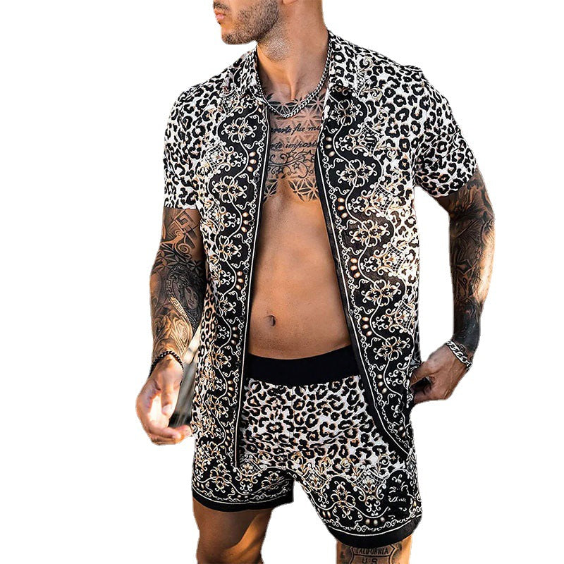Hommes Tropical Print Décontracté Ensemble Court Chic und Stil