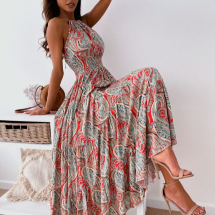Robe maxi pour femmes en style boho avec décolleté nageur et jupe fluide Chic und Stil
