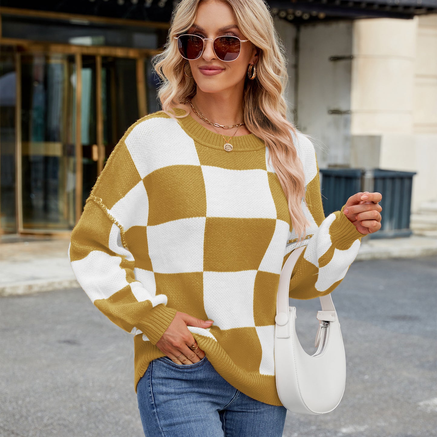 Women's Plaid Sweater in Breathable Knitwear Chic und Stil